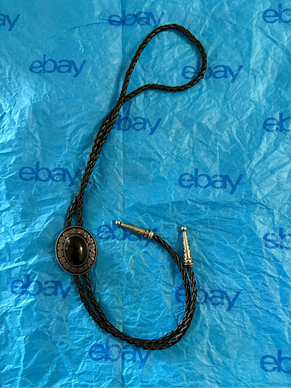 Black Western-Inspired Bolo Tie Pendant Necklace - Picture 2 of 2